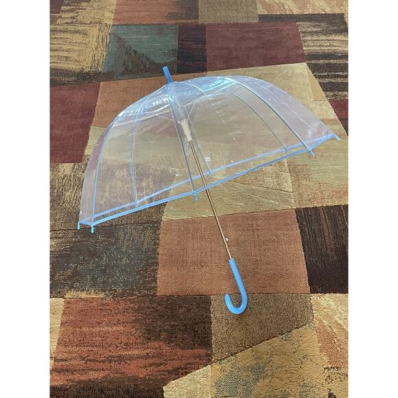 CLEAR SEE THROUGH BUBBLE DOME UMBRELLA BLUE COLOR TRIMMED  FULL SIZE - Picture 5 of 5